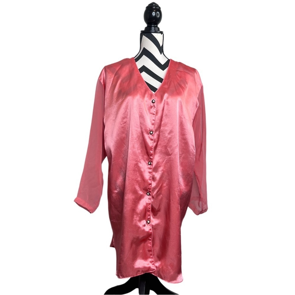 Vintage Victoria’s Secret Gold Label Sz M/L Sheer Sleeves Satin Night Gown Shirt